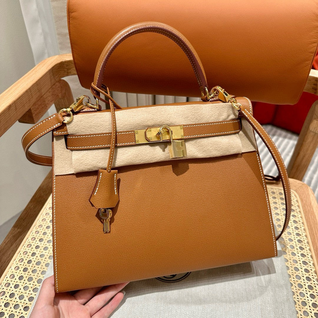 HM Kelly 28 Bag Brown Togo Leather GHW