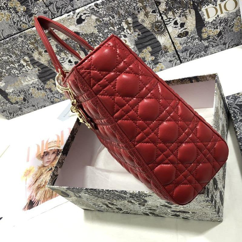 LARGE LADY BAG 32CM RED CANNAGE LAMBSKIN