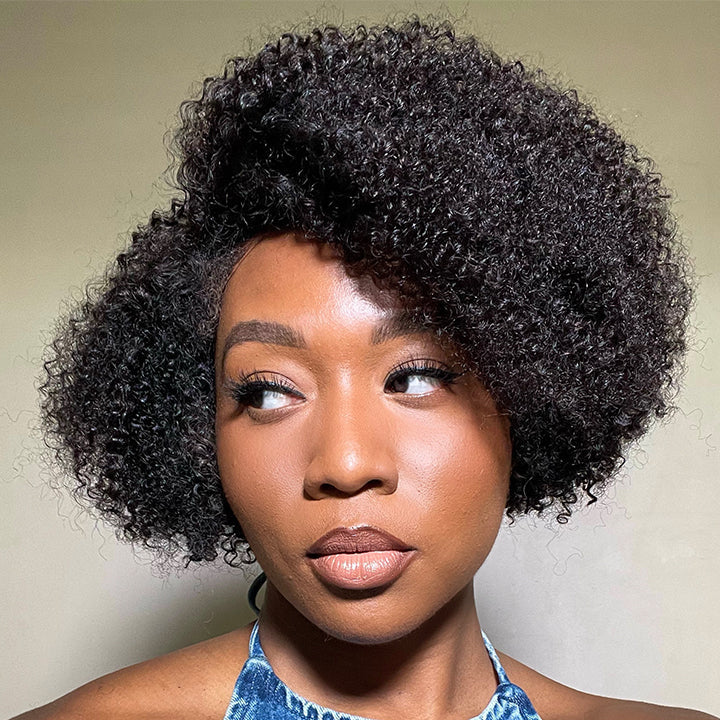 4C Edges | Kinky Edges Jerry Curly 5x5 Closure Lace Glueless Side Part Short Wig 100% Human Hair- US Only