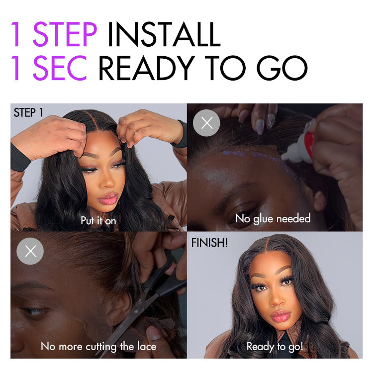 1 SEC INSTALL WIG | Gorgeous Natural Black Loose Wave 5x5 Closure Lace Glueless Short Wig 100% Human Hair | Large & Small Cap Size