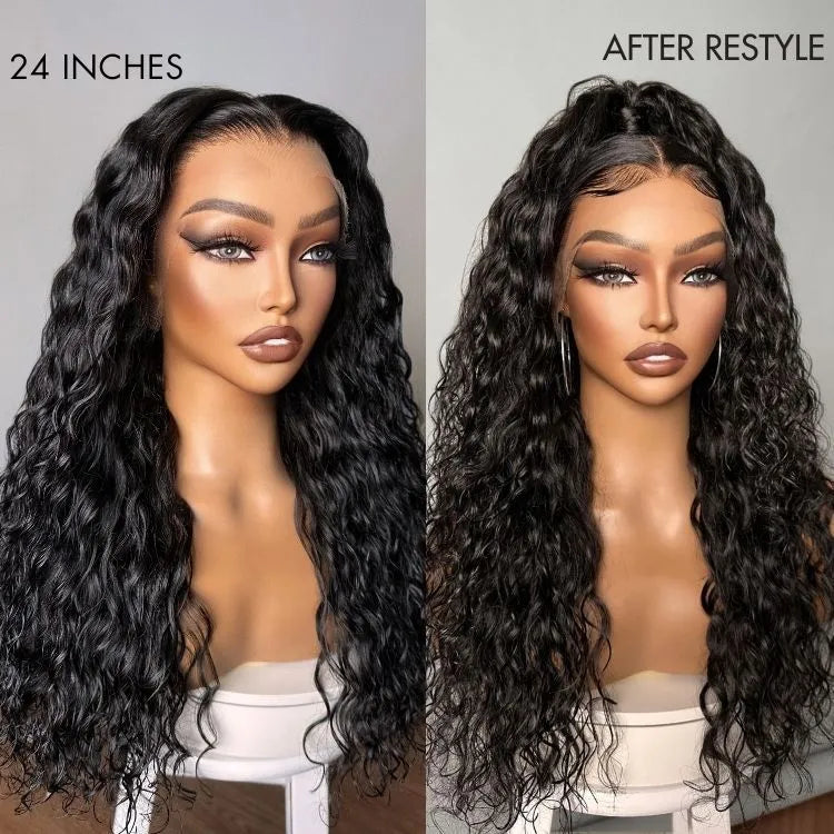 180% Density Water Wave 13x4 HD Lace Front Free Part Glueless Human Hair Wig Pre Cut Lace