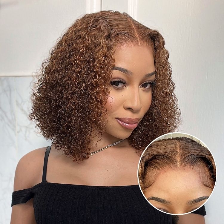 Luvme Hair Mix Color Brown Curly Bob Wig Glueless 13x4 Lace Front Short Wig 100% Human Hair