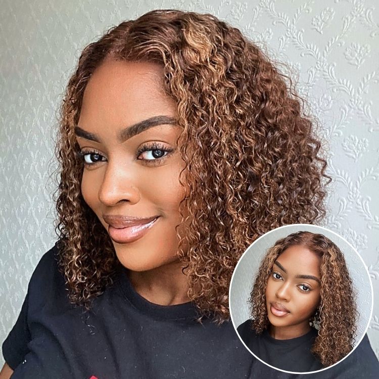 Luvme Hair Mix Color Brown Curly Bob Wig Glueless 13x4 Lace Front Short Wig 100% Human Hair