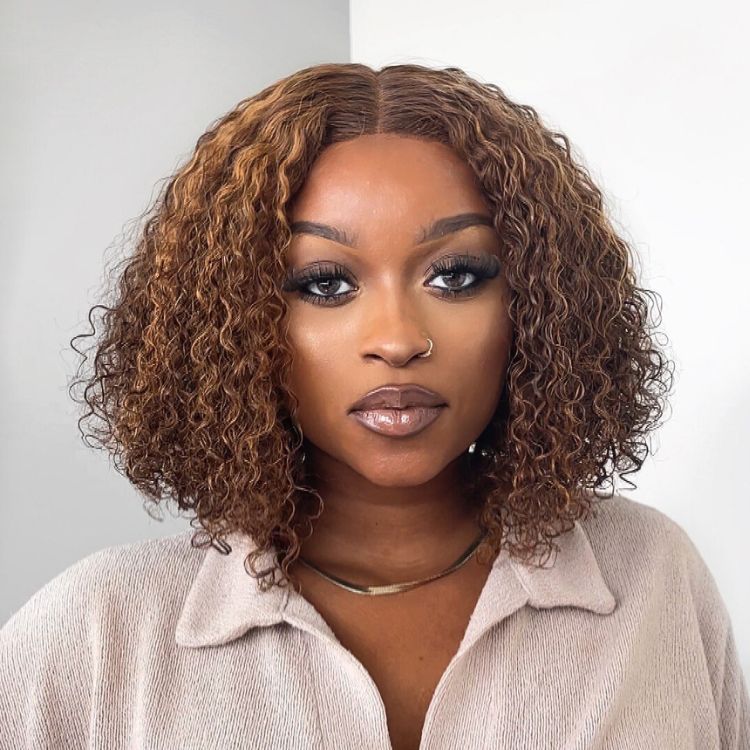 Luvme Hair Mix Color Brown Curly Bob Wig Glueless 13x4 Lace Front Short Wig 100% Human Hair