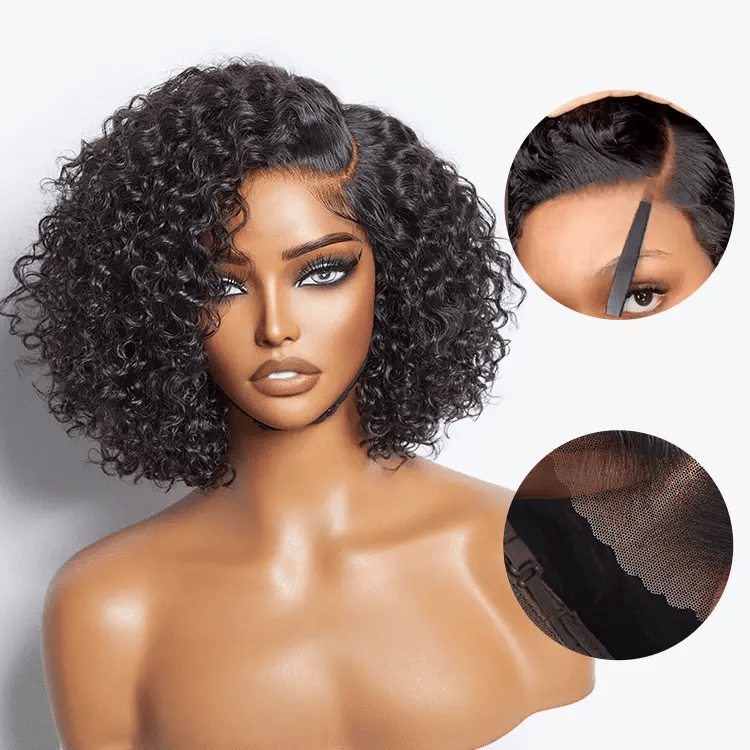 Trendy Short Cut Curly Minimalist HD Lace Glueless Side Part Wig 100% Human Hair