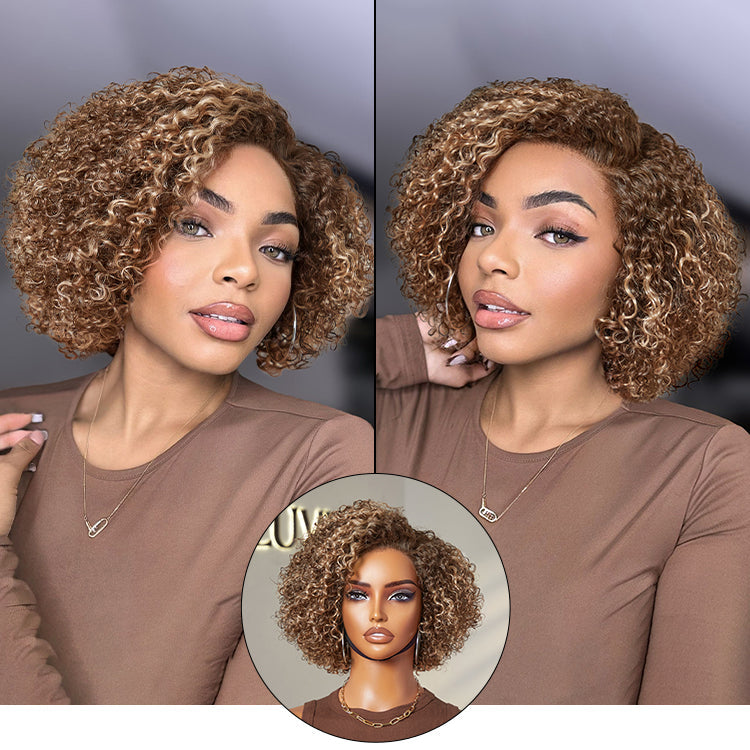 Trendy Short Cut Curly Minimalist HD Lace Glueless Side Part Wig 100% Human Hair