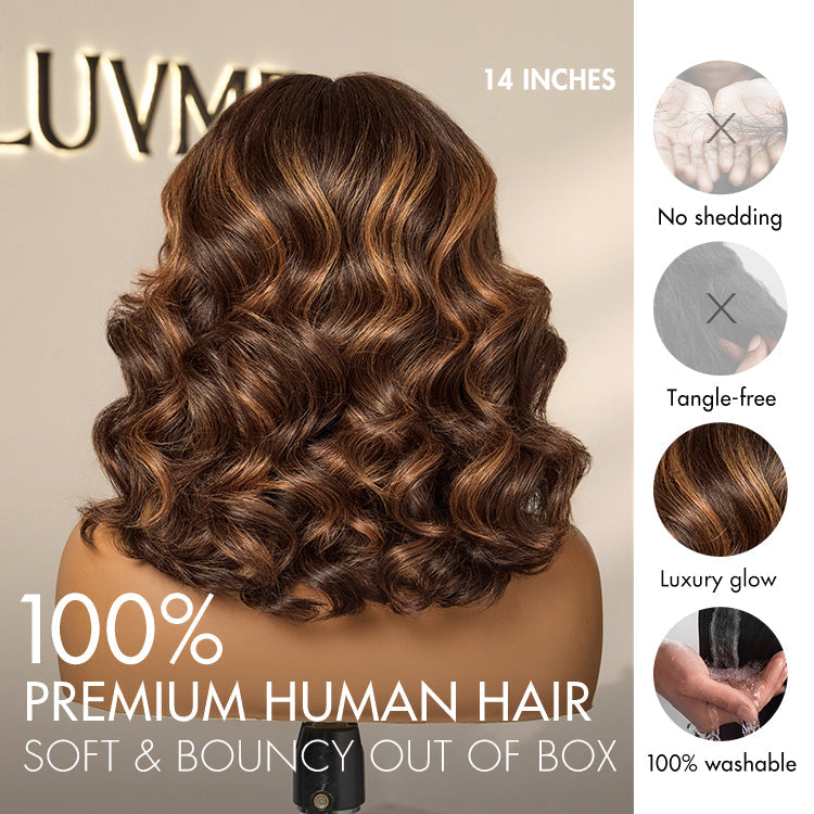 Elegant Brown Ombre Loose Wave Minimalist HD Lace Glueless Short Wig 100% Human Hair Pre-Cut Lace