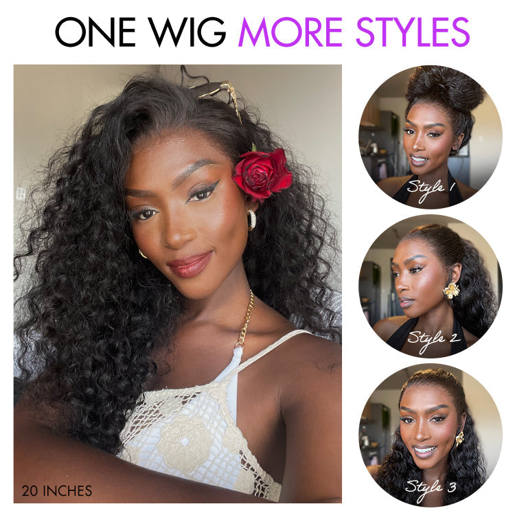 Water Wave 360 Lace Flexi-Fit Invisi Drawstring Cap Long Wig 100% Human Hair Pre-bleached & Pre-plucked & Pre-Cut Lace