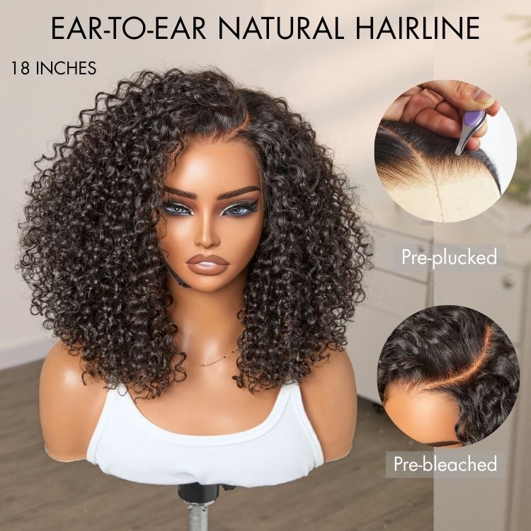 180% Density Face-Framing Trendy Curly Wig Glueless Ear-to-ear Wide T Lace Front Wig Human Hair Pre-Cut Lace
