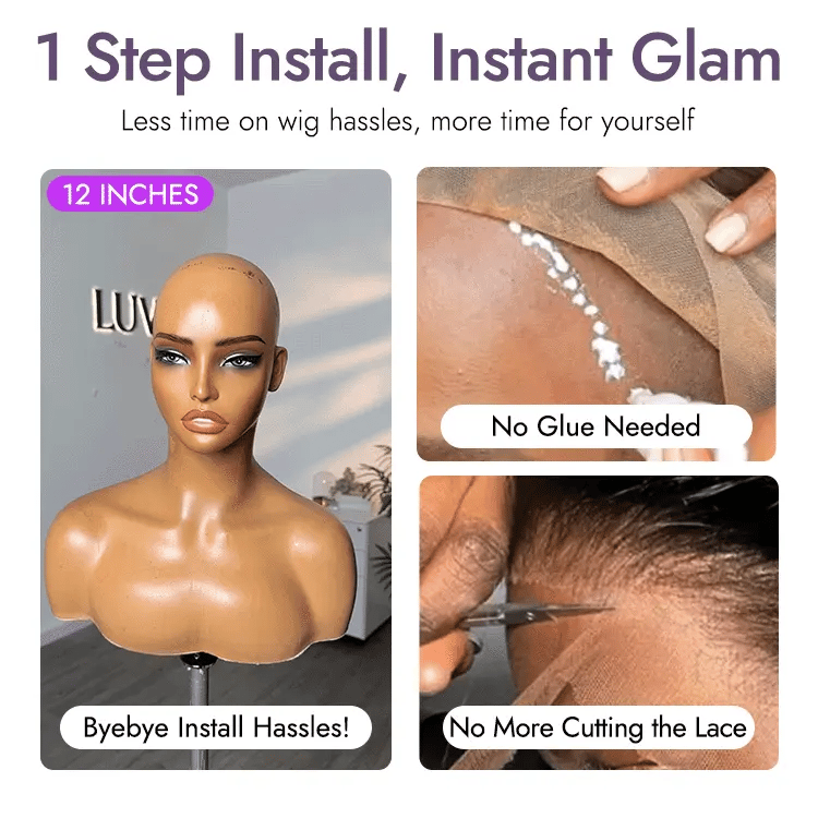 1 SEC INSTALL WIG | Brown Highlight Water Wave Natural Scalp Glueless Minimalist Lace Short Curly Wig with Bangs