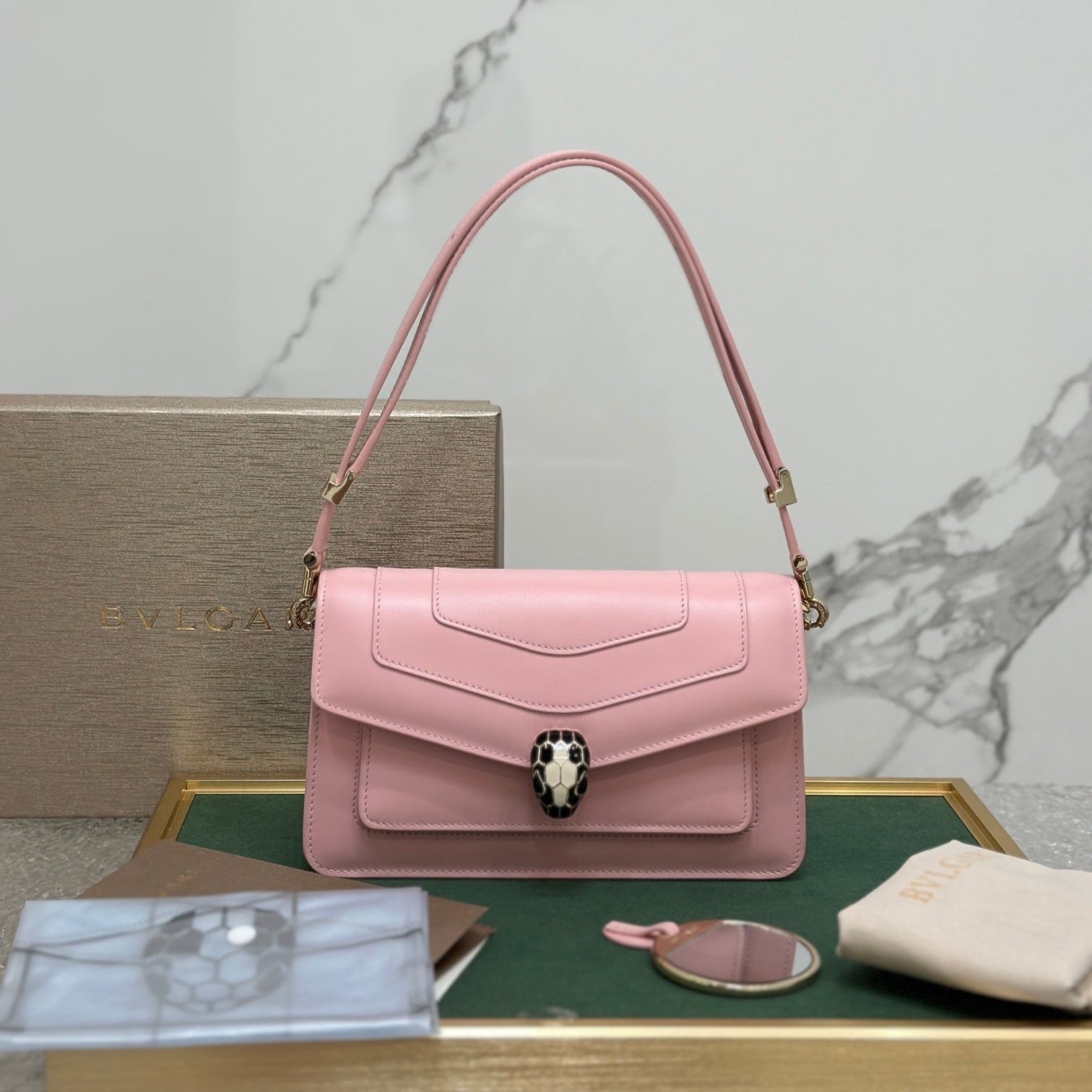 Serpenti Forever East-West Shoulder Bag 22cm Light Pink Cafskin GHW 188494