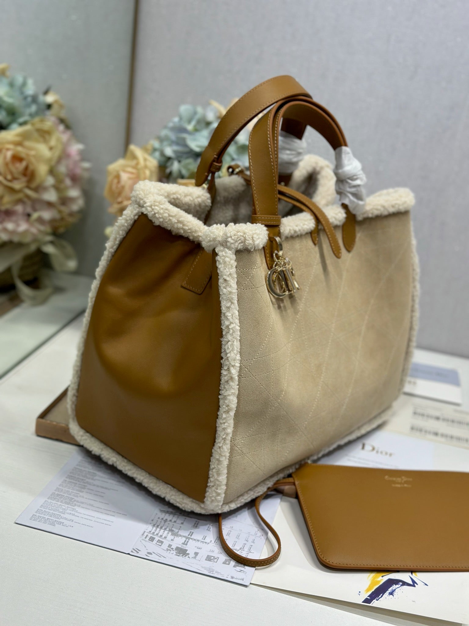 CD Toujours 37 Camel Brown Cowhide And Fur Gold Hardware