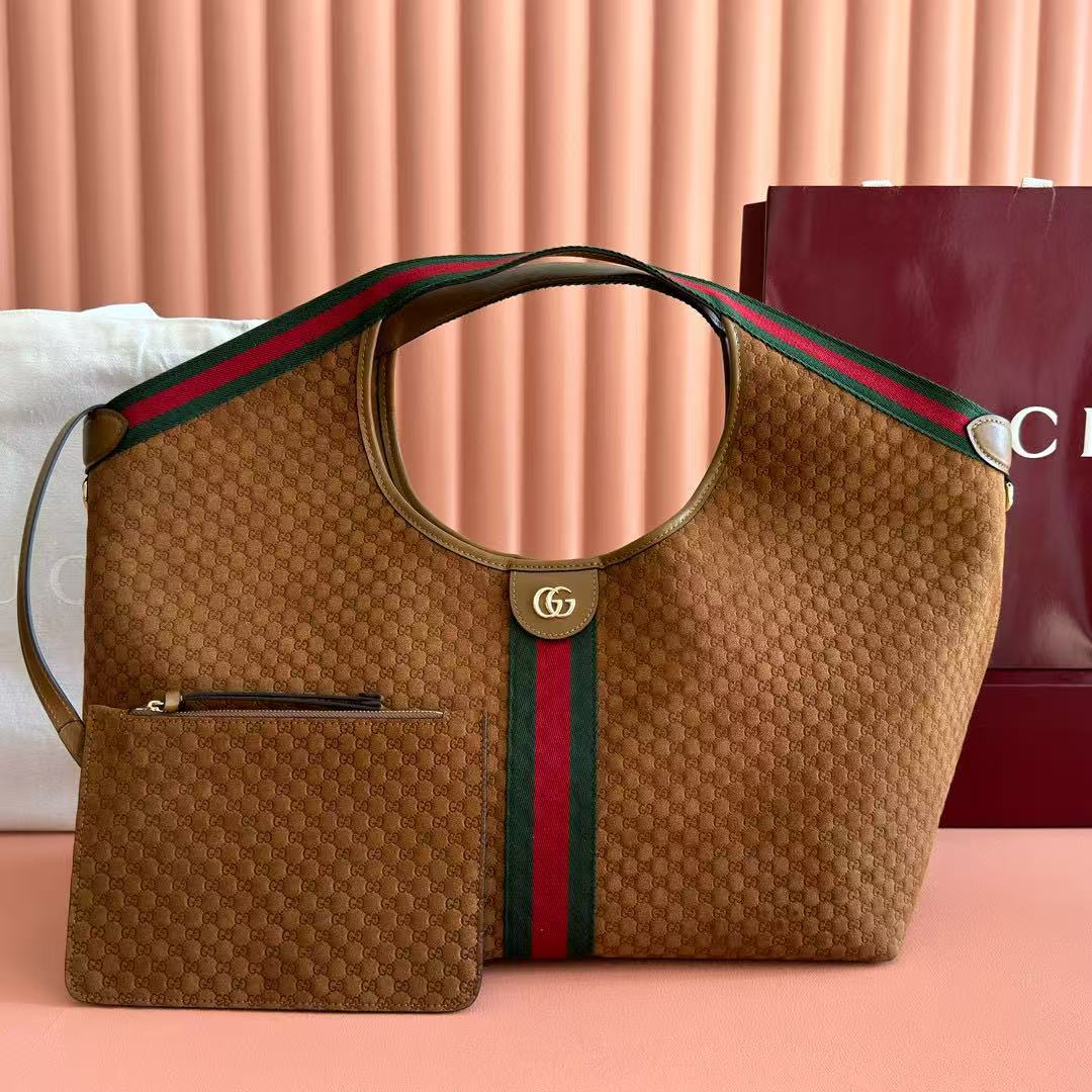 Gucci Giglio Large Tote Bag Dark Brown Suede