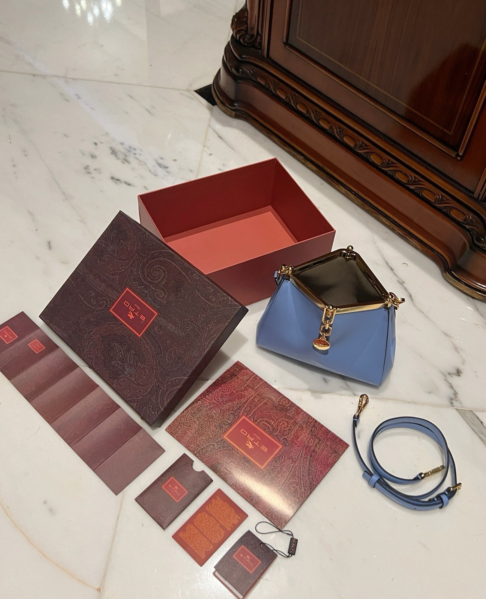 Etro Medium Vela Bag 28cm Blue Calfskin