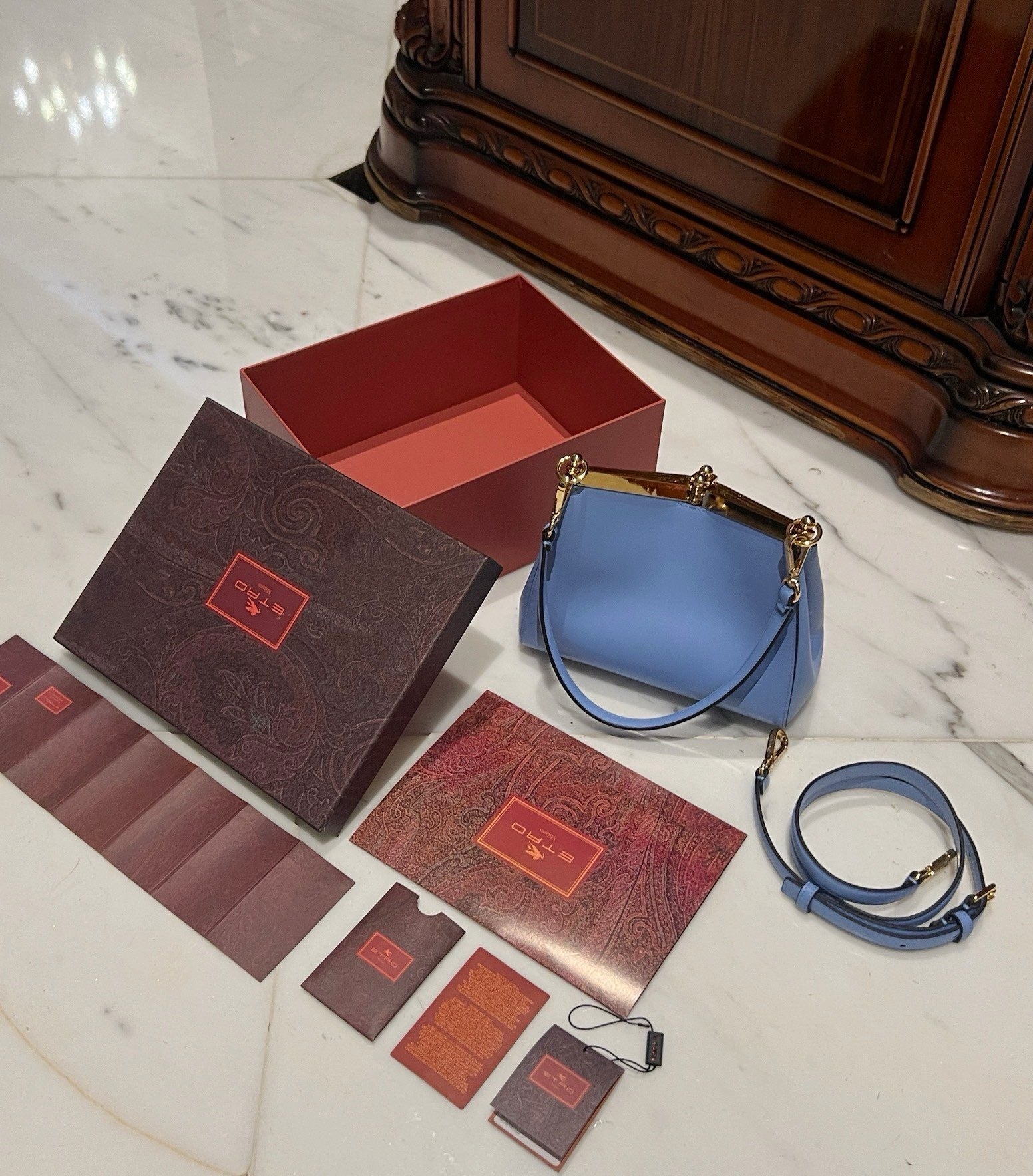 Etro Medium Vela Bag 28cm Blue Calfskin