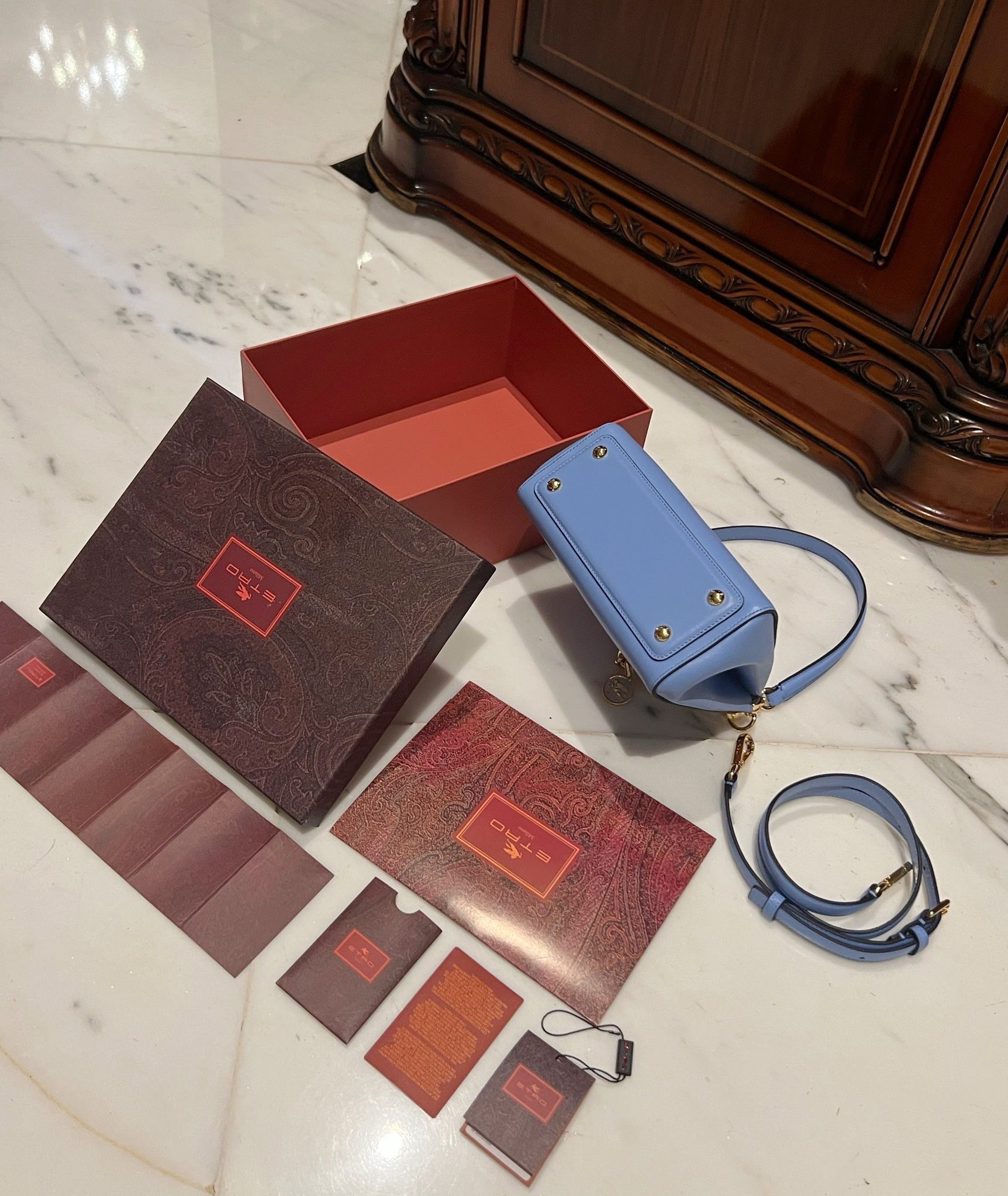 Etro Medium Vela Bag 28cm Blue Calfskin