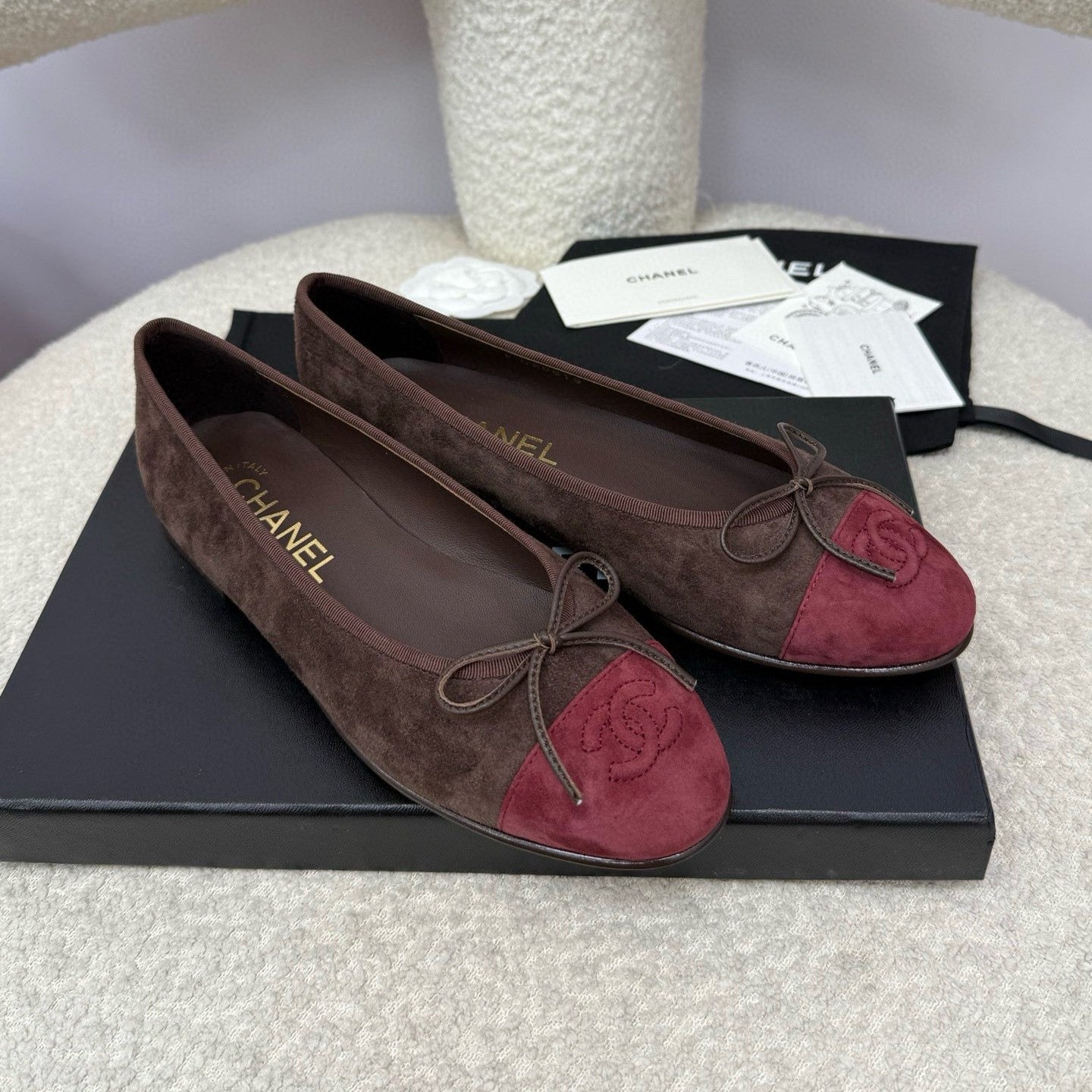 CC 25 Ballet Flat Chocolate Dark Red Suede