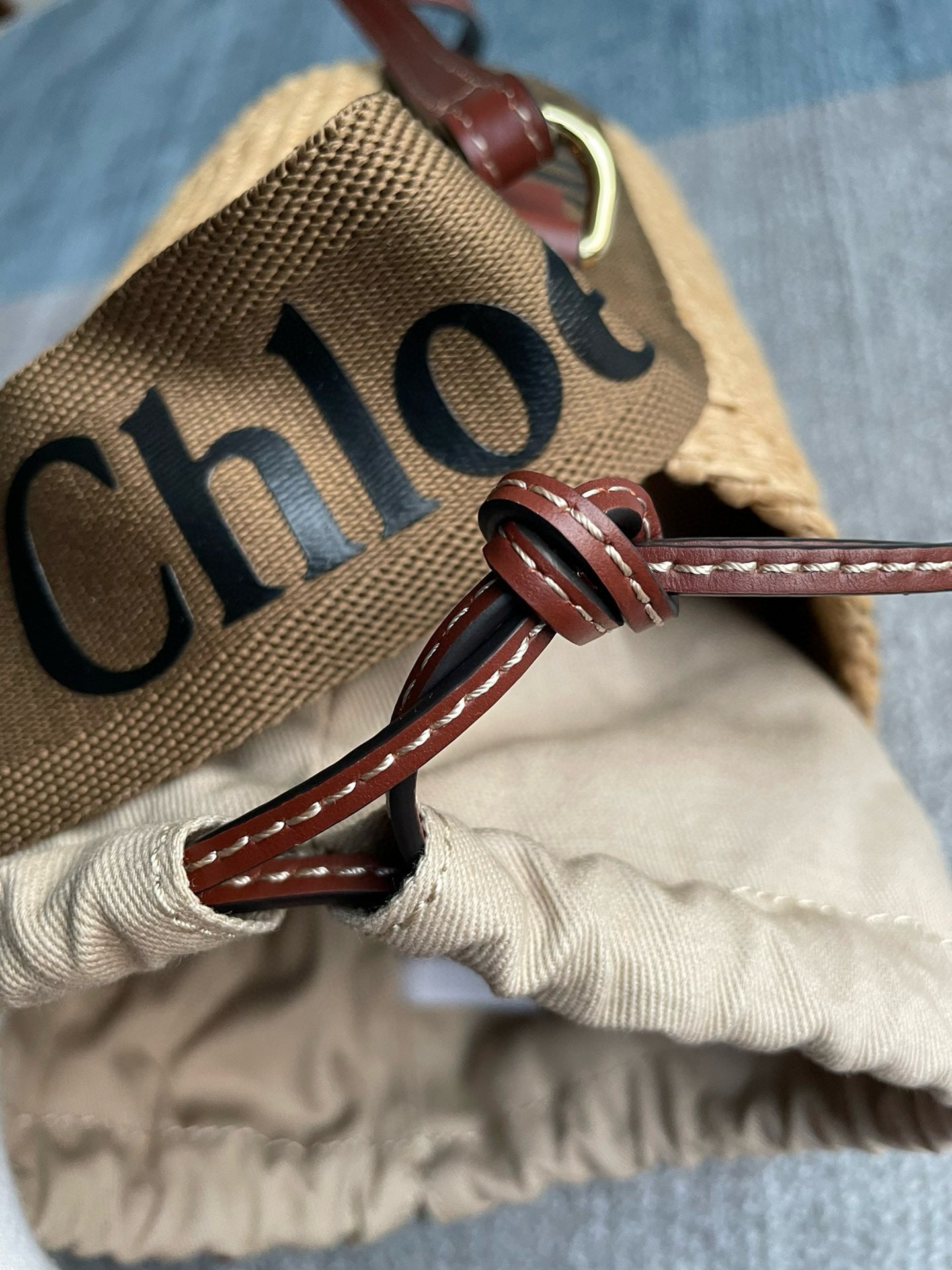 Chloe Small Woody Bucket Top Handle Bag 16cm Brown Linen And Calfskin