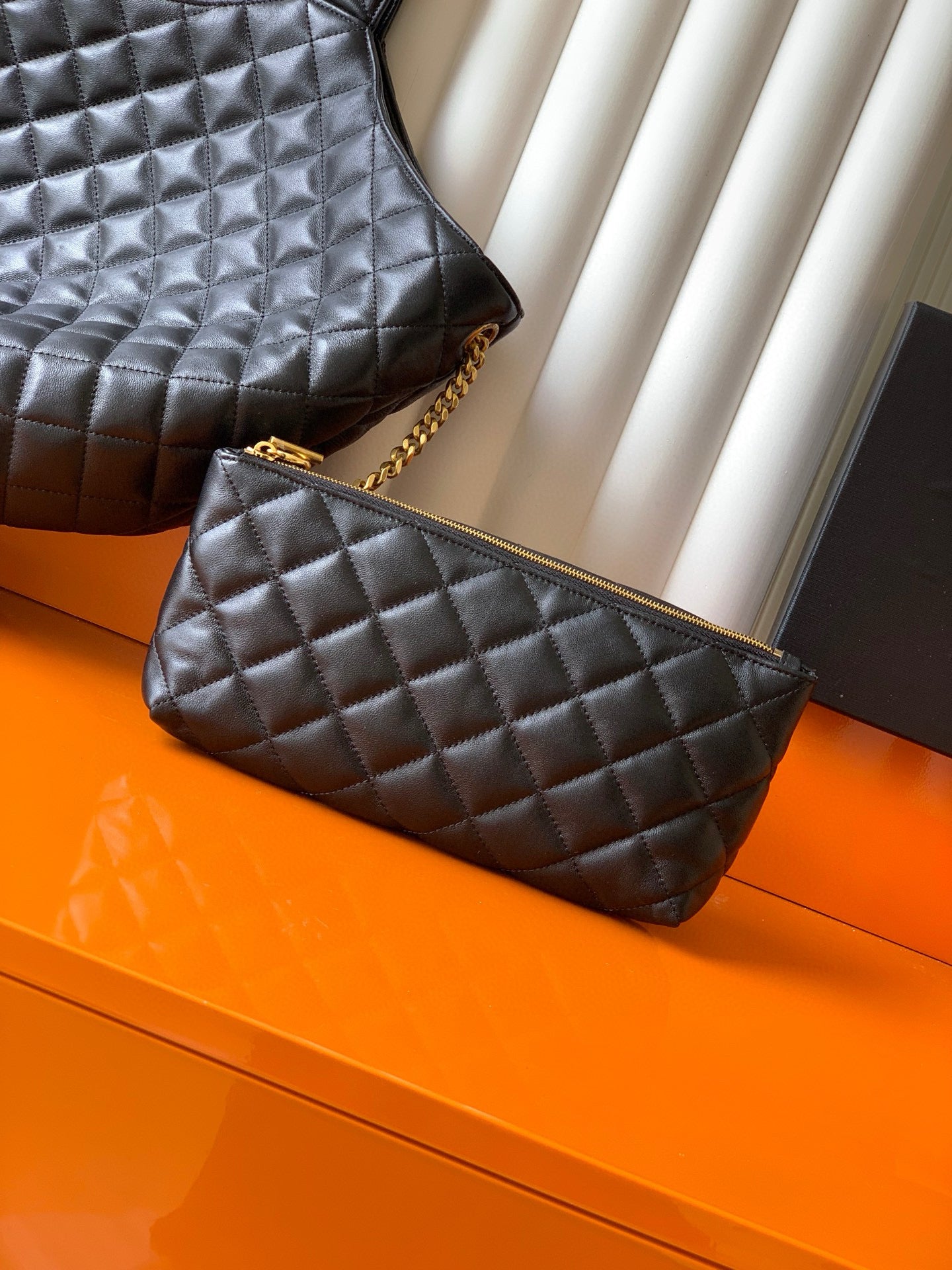 YSL ICARE GOLDEN DRAGON TOTE BAG LARGE BLACK SHEEPSKIN