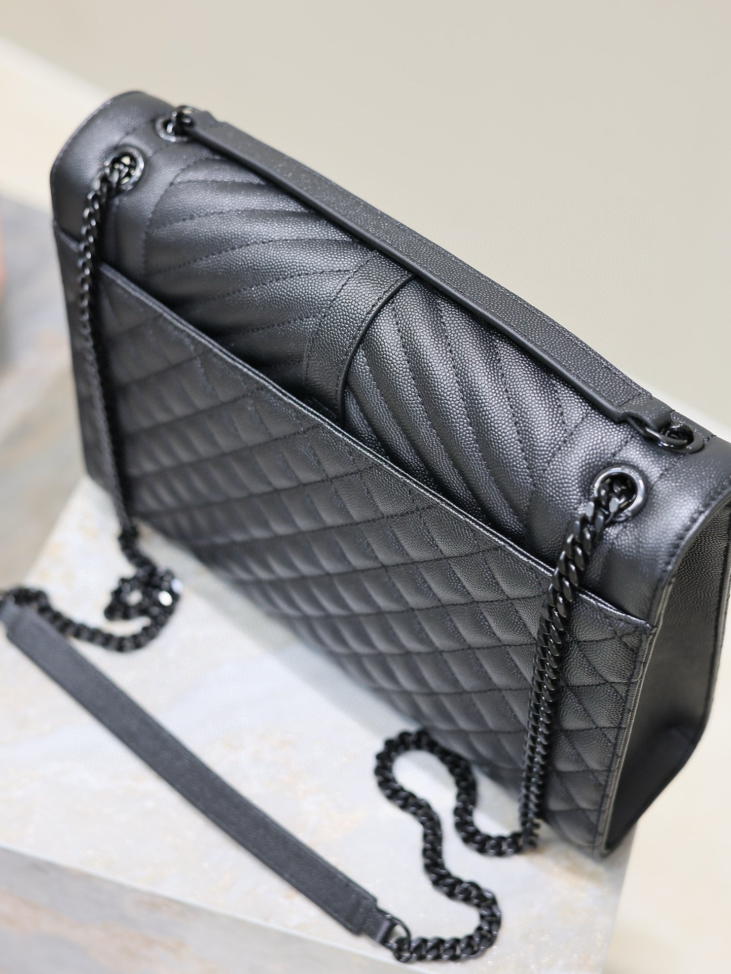 YSL Envelope Chain Large Bag 31cm Black Cowhide