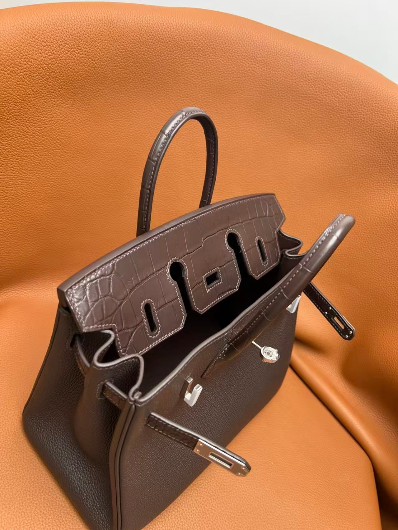 HM BIRKIN 25CM Dark Taupe CROCODILE AND TOGO LEATHER SILVER HARDWARE