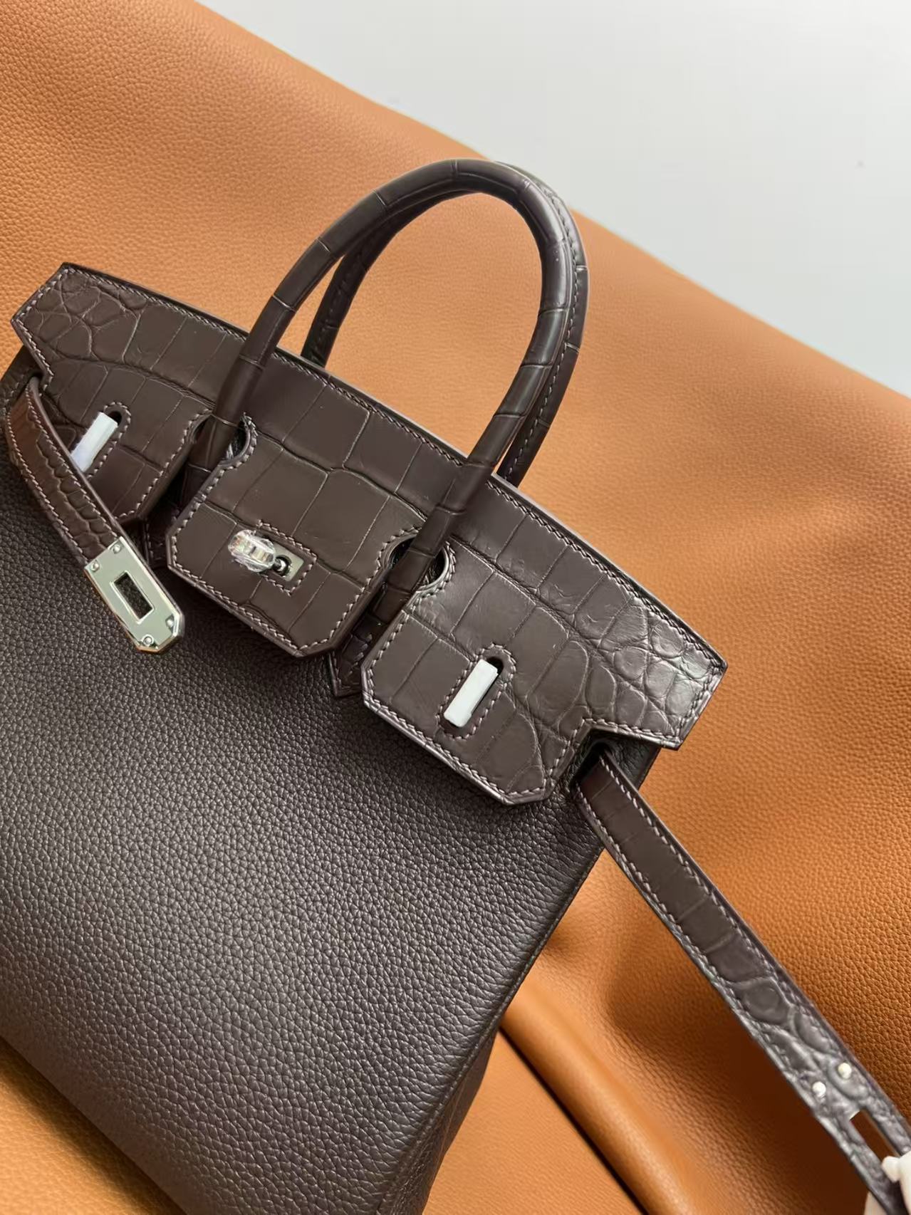 HM BIRKIN 25CM Dark Taupe CROCODILE AND TOGO LEATHER SILVER HARDWARE