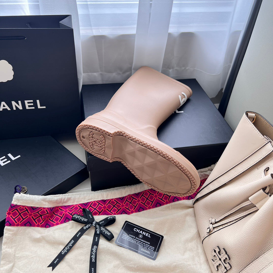 CC RAIN BOOTS BEIGE TPU MID - TOP WITH WHITE LOGO