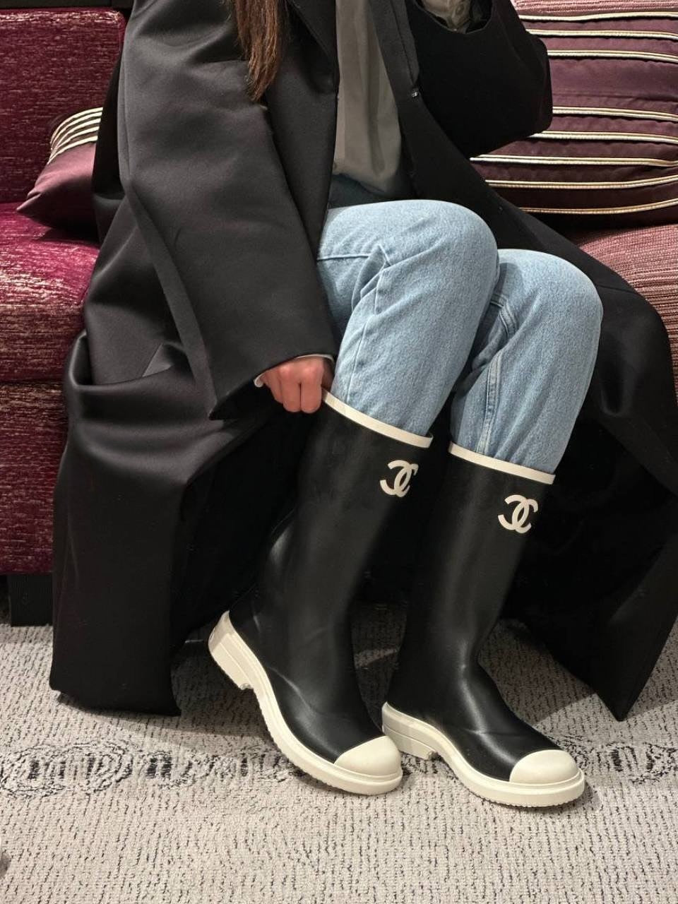 CC High Light Brown White Rain Boots