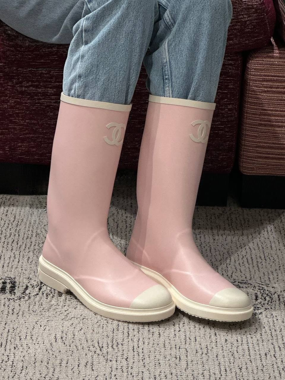 CC High Light Brown White Rain Boots