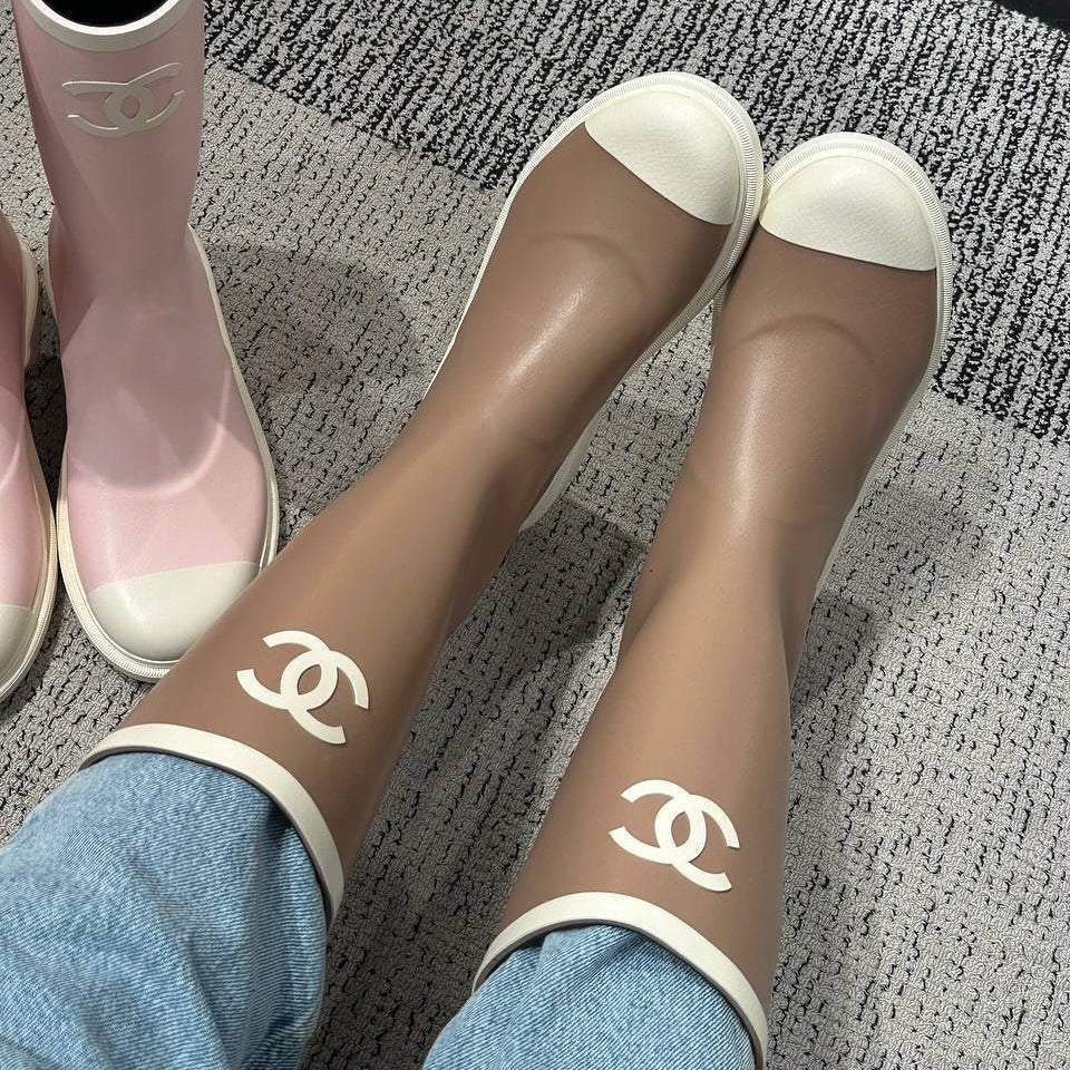 CC High Light Brown White Rain Boots