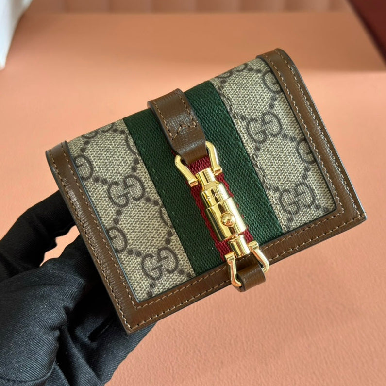 Gucci Jackie Wallet Ebony Brown Canvas Leather 255171