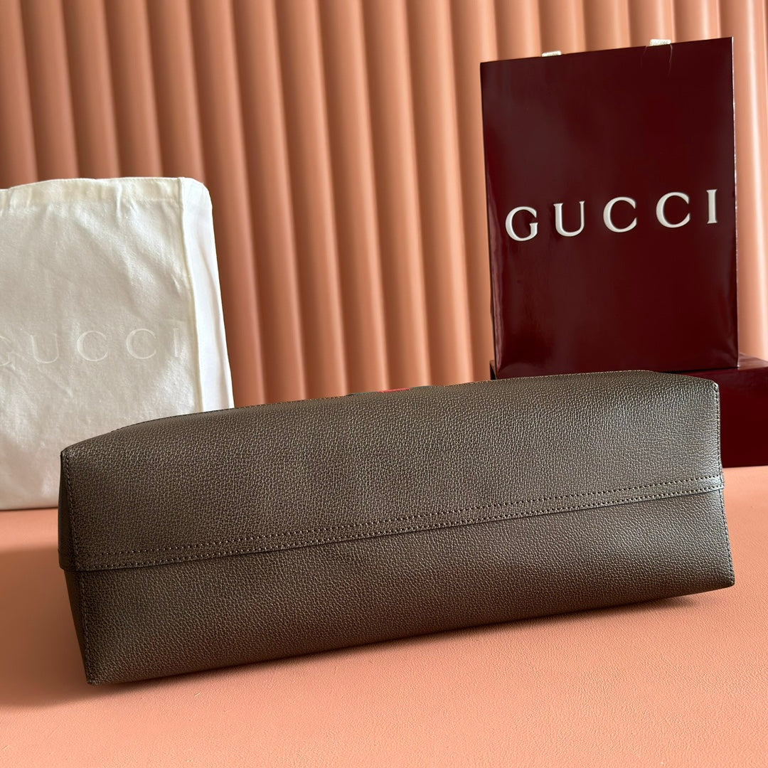 GG 2025 Ophidia Tote Bag 44cm Ebony Brown Canvas Leather 273715