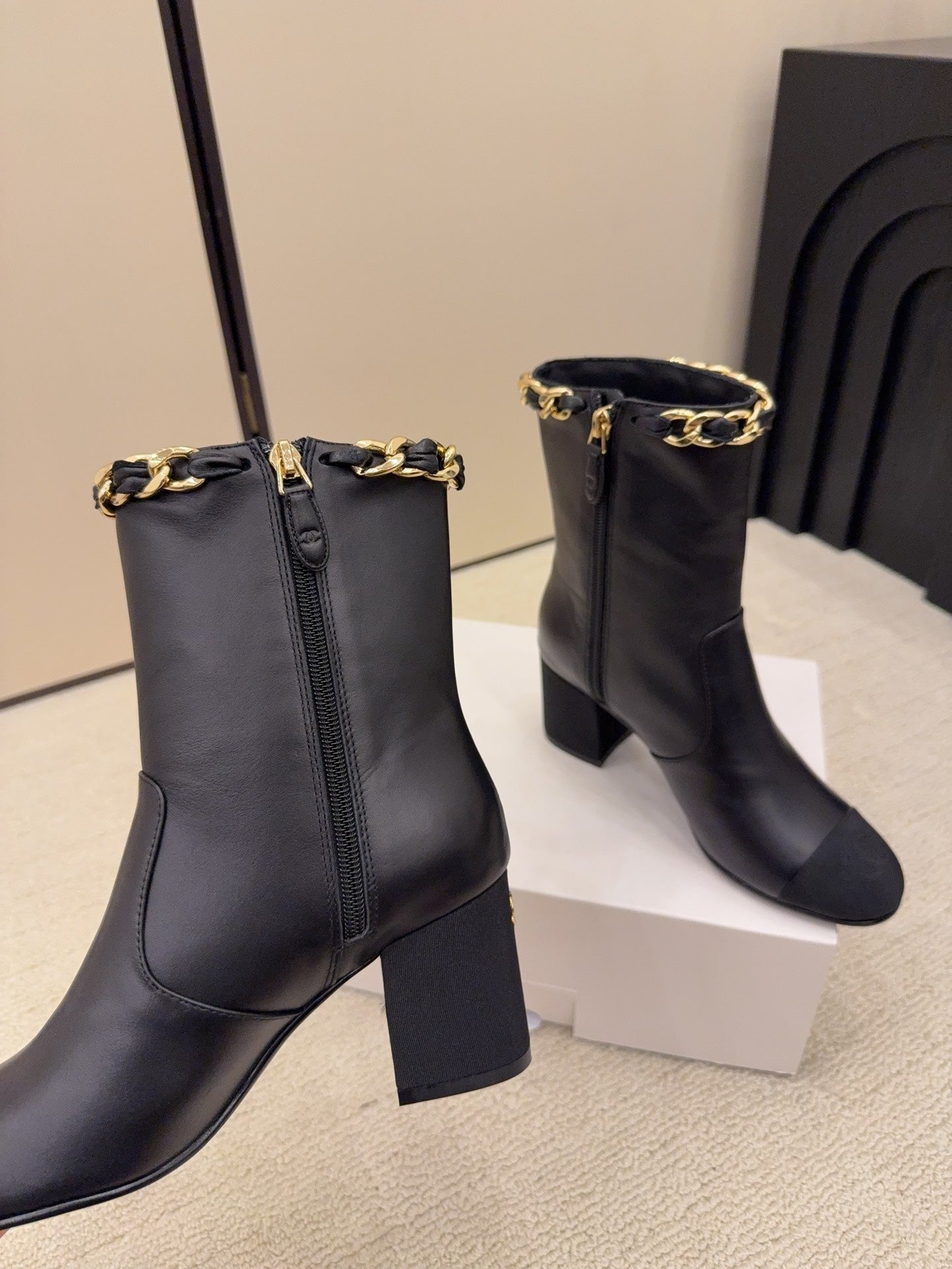 CC 26 Boot With Sock Detail Black Wool Leather 588842